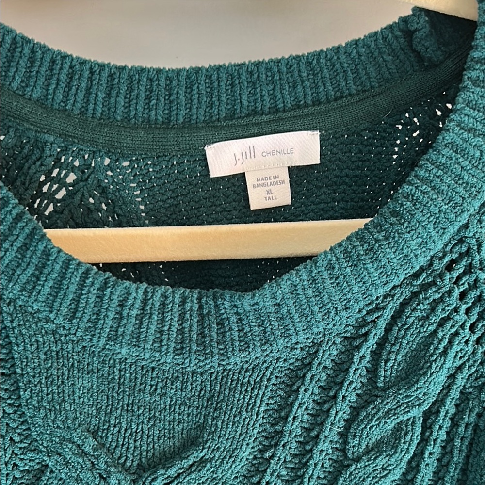J. Jill Forest Green Crew Neck Sweater with Cable Knit - Picture 2 of 7